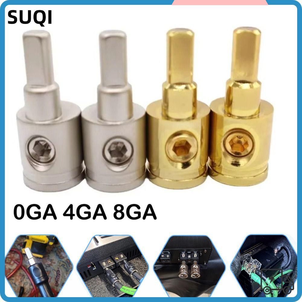 SUQI ขั้วต่อเครื่องเสียงรถยนต์, 0GA 4GA 8GA Gold Silver Car Speaker Wire Terminal, ทองแดงบริสุทธิ์เค