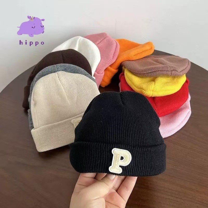 หมวกเด็ก สไตล์ฤดูใบไม้ร่วงและฤดูหนาว หมวกอบอุ่นสำหรับเด็กชายและเด็กหญิง สไตล์เกาหลี หมวกไหมพรมถักสอง