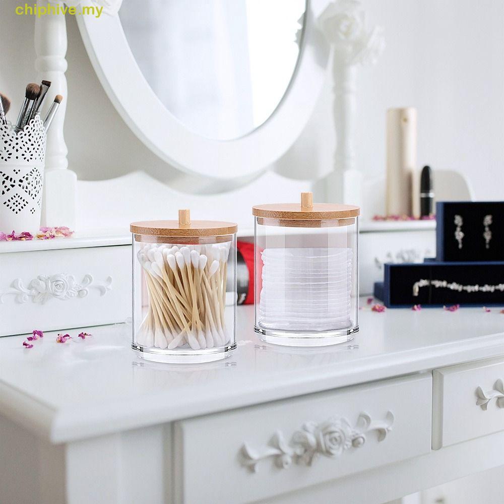 จิฟวี่​ Qtips ผู้ถือเครื่องสําอางอะคริลิคแต่งหน้าสําหรับอุปกรณ์ห้องน้ําคอนเทนเนอร์เครื่องประดับผ้าฝ้