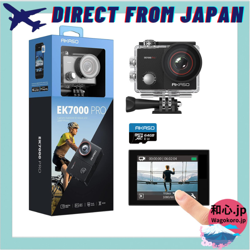 AKASO EK7000 Pro 4K Action Camera with 64GB Memory Card, 20MP Touch Screen, Type-C External Micropho