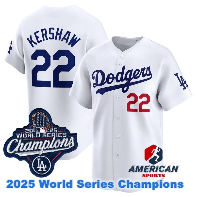 2025 World Series Champions Mens Jersey Los Angeles Dodgers Clayton Kershaw White Baseball Jersey