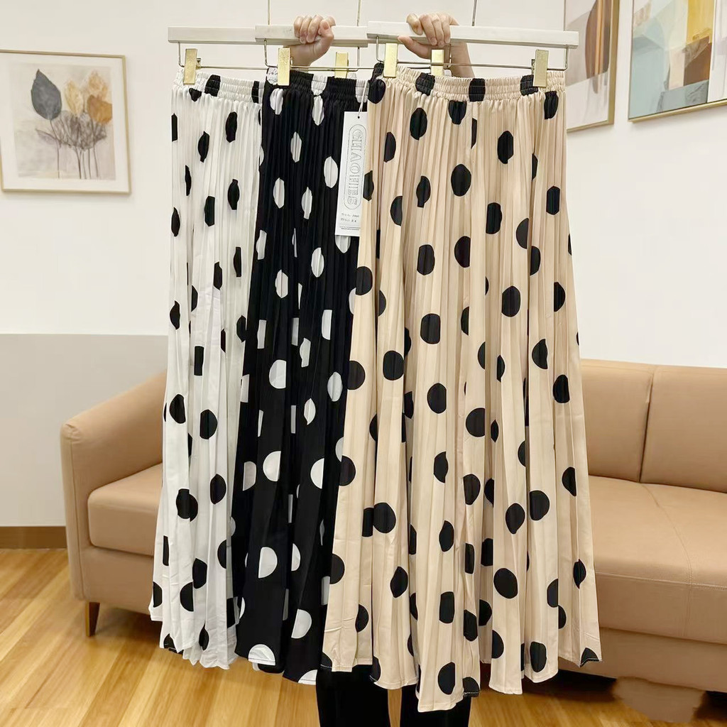 YODO กระโปรงมิติพลีทลายจุด เอวยางยืด ทรงเอ-ไลน์ 3สี #2050