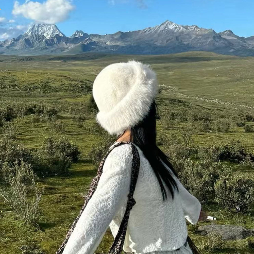 Solid-Color Fuzzy Bucket Hat Warm Soft Plush Texture สบายตลอดวัน สําหรับการเดินทางที่หรูหราที่จําเป็