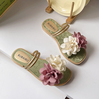 Two tone floral slippers for women, soft and durable for wearing, beach non slip flat sandals