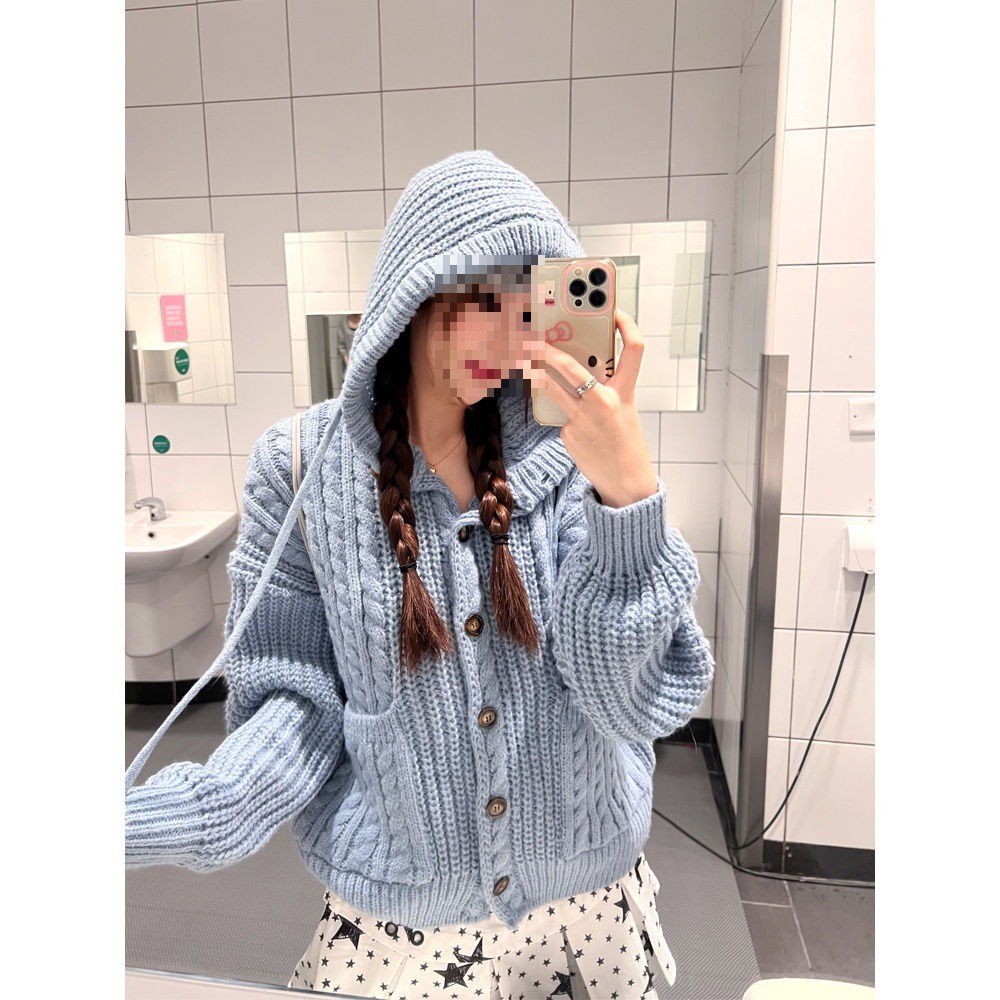 เสื้อคาร์ดิแกนมีฮู้ดแบบ Jacquard สำหรับสวมใส่งานลำลอง