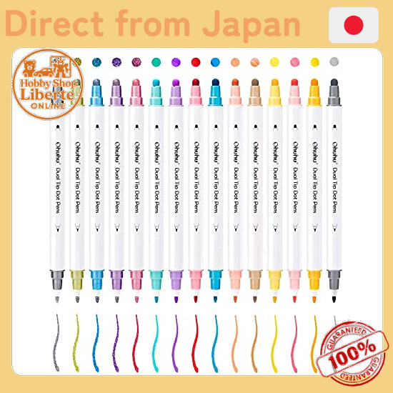 [Direct Japan]  Ohuhu Dot Pen 15 Colors Set 0.5mm Push Dot Markers Metallic and Basic Colors Dot Col