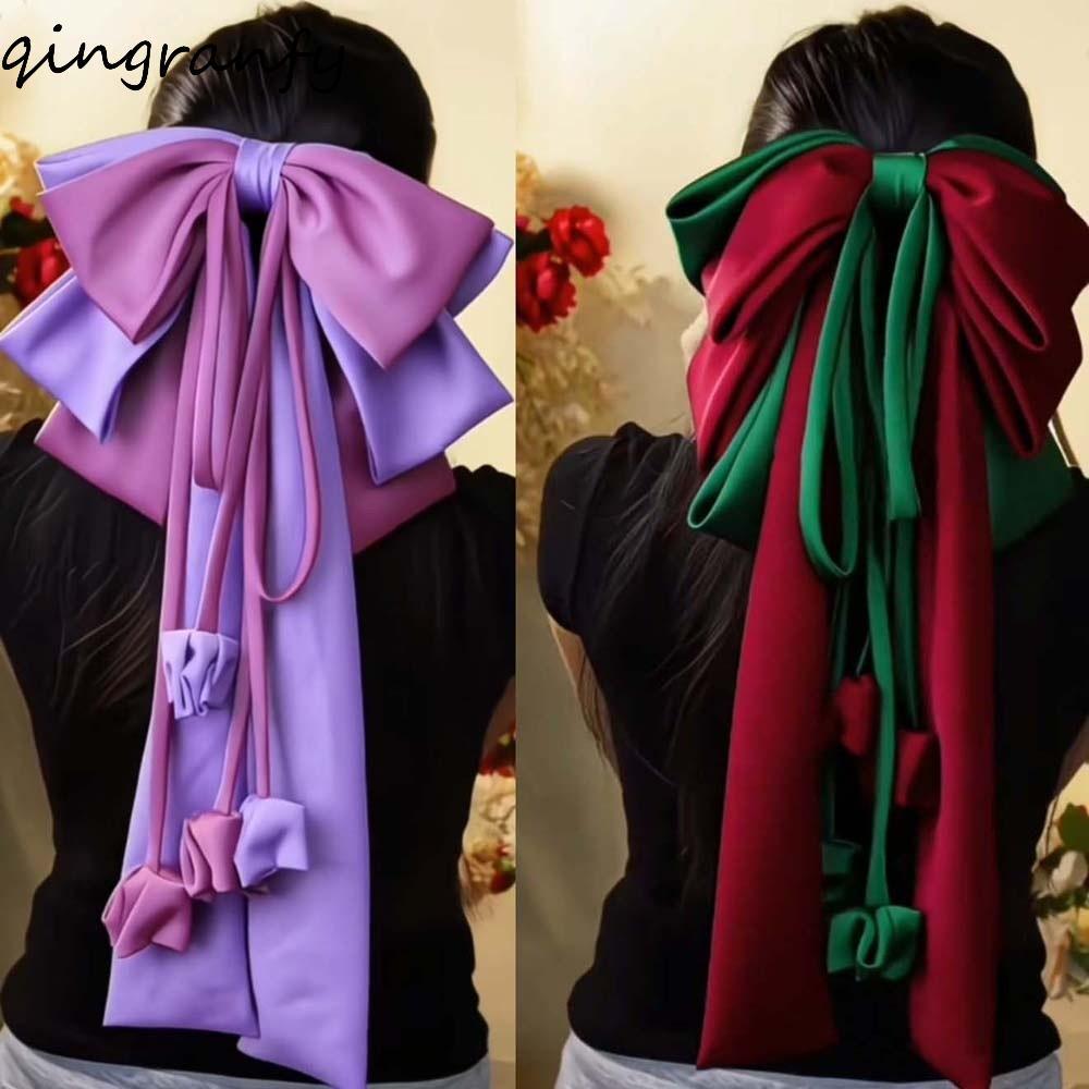 กิ๊บติดผมโบว์ขนาดใหญ่ โลหะผสมและ.Ribbon Satin พร้อมลายพิมพ์สีสดใส เครื่องประดับผมสำหรับวันคริสต์มาส