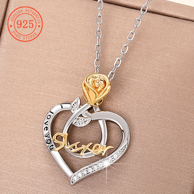 SHEFULI ใหม่ Creative Two-color Love Heart Rose ดอกไม้สร้อยคอ CSX688