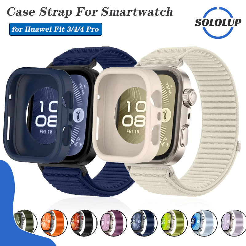 กรณีซิลิโคนป้องกัน Gores + สายไนล่อน for Huawei Watch Fit 5 4/5 4 Pro/3 ยางอ่อนเชลล์กันชนฝาครอบหน้าจอป้องกันป่า