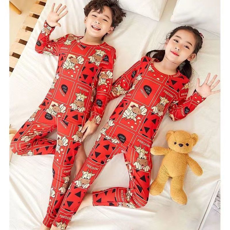 ชุดเด็ก Kumi ขนาด 100-170 ซม. ชุดชั้นในกันหนาวสำหรับเด็กชายและเด็กหญิง ชุดสองชิ้น พิมพ์ลายการ์ตูน อบ
