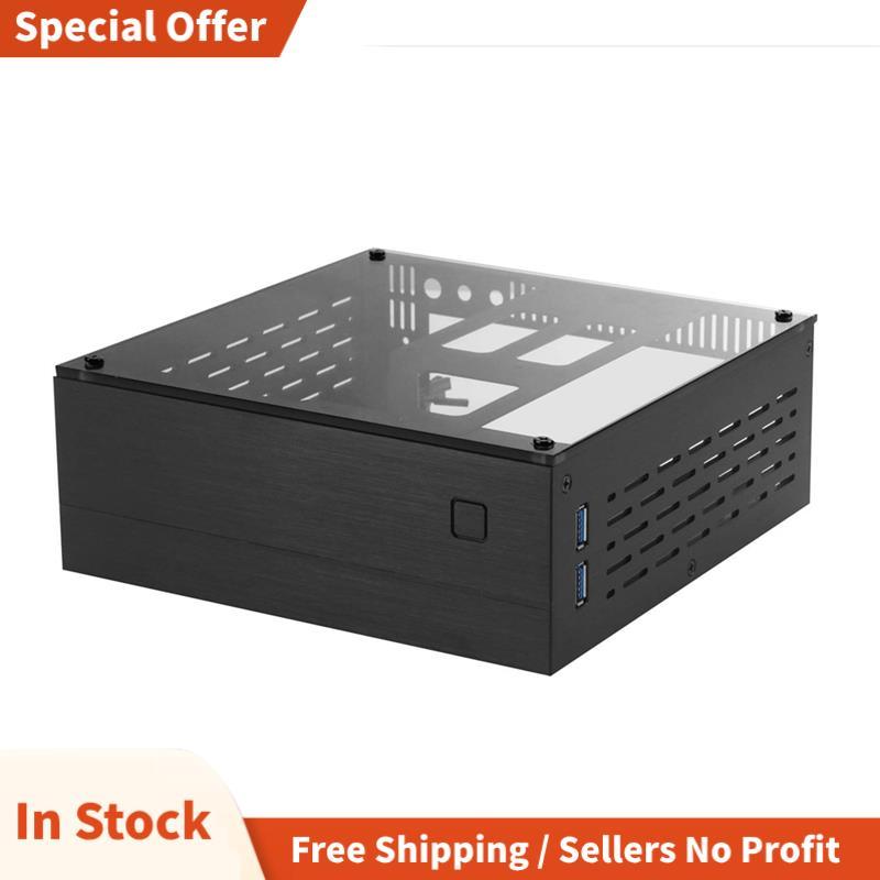 A01 อลูมิเนียม Mini-ITX HTPC คอมพิวเตอร์เดสก์ท็อปแชสซีกระจกนิรภัยสีดํา HTPC Mini ITX DIY PC กรณี