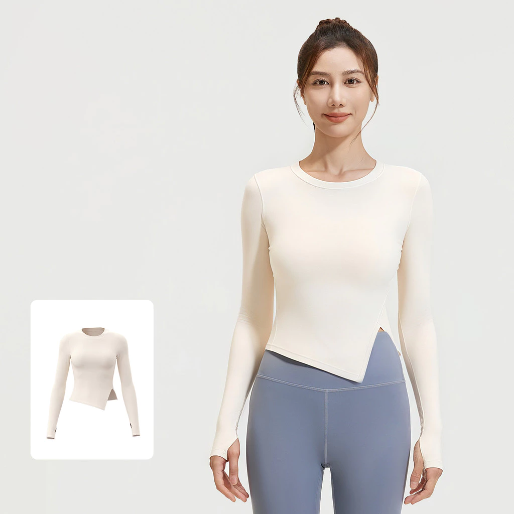 mvp sport เสื้อยืดคอกลมสีพื้น เสื้อกีฬาแขนยาว เสื้อโยคะ ชายผ่า thumbnail 3