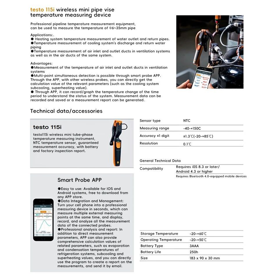 เครื่องฉีดน้ําแรงดันสูงแบบดิจิทัลและเครื่องวัดอุณหภูมิแบบแคลมป์ท่อดําเนินการผ่านสมาร์ทโฟน 549i และ 1