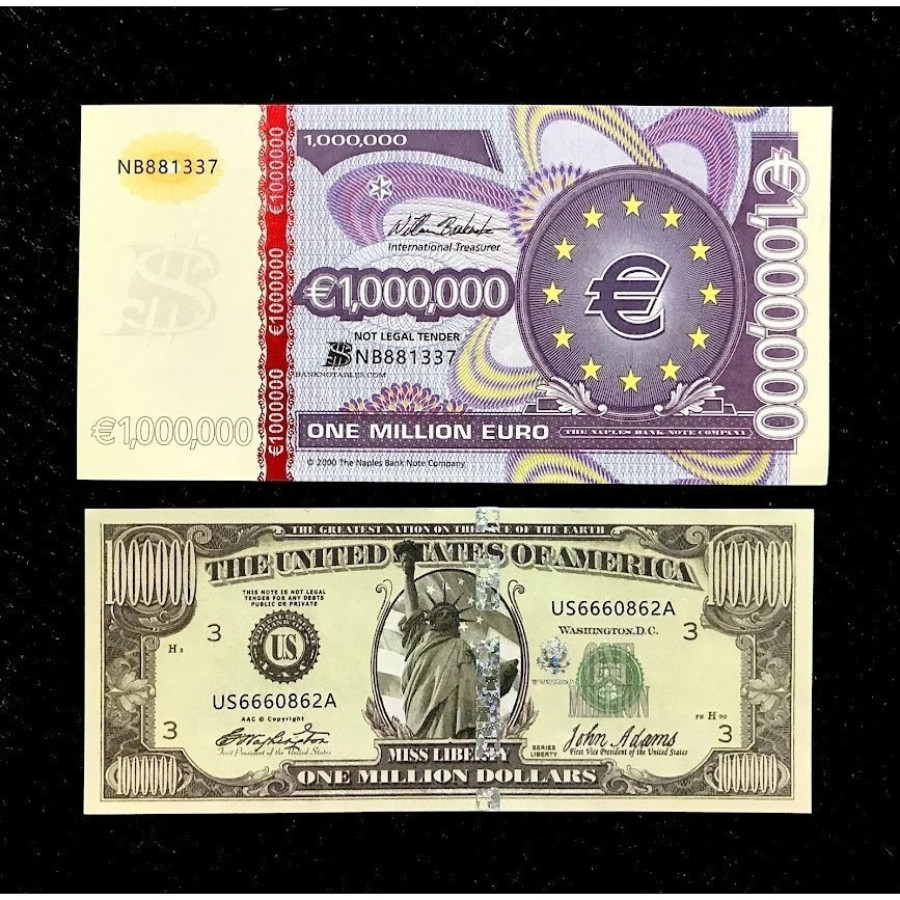 แผ่นของที่ระลึกคู่ - TMT Collection - 1 ล้าน USD และ Euro Luminous ขนาดต่างๆ - SP006231