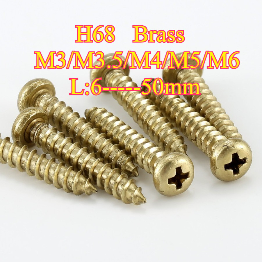 H68 ทองเหลืองข้ามหัวกลมแตะตัวเองสกรูทองแดงเฟอร์นิเจอร์ Self-Tipping สกรูไม้ M3/M3.5/M4/M5/M6 * L6-50