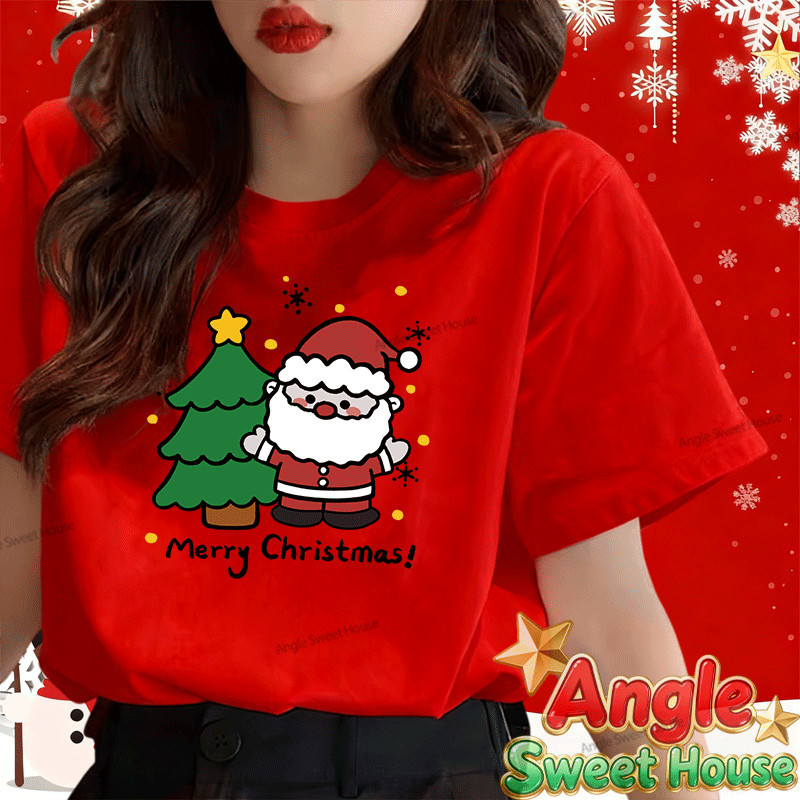 (พร้อมส่ง) Angle Official เสื้อ Merry Christmas T-shirt ซานต้า ซานตาคลอส ต้นคริสต์มาส พิมพ์ลาย T269