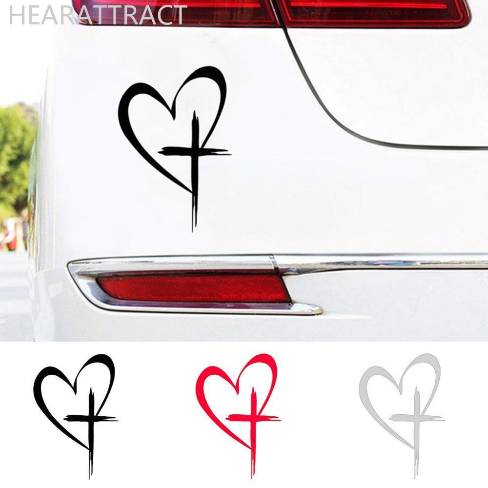 HEARATTRACT รถ Reflection สติกเกอร์หัวใจ Cross Design กันน้ําที่ถอดออกได้ Decal สําหรับหน้าต่างด้านห