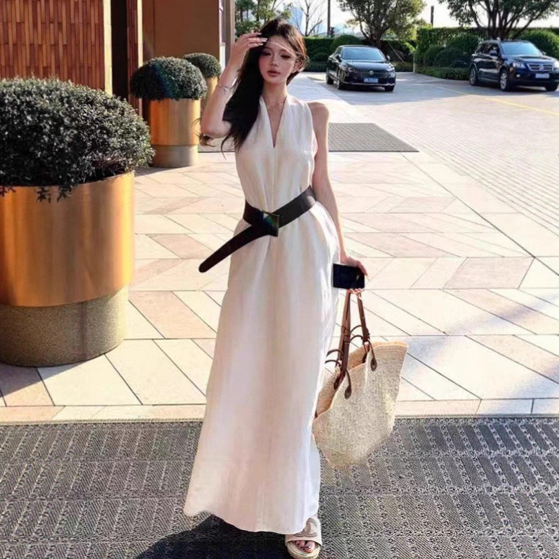 Desire แคบบริสุทธิ์เอว Slimmer ดูแฟชั่น 2025 อารมณ์ V คอฤดูร้อน Halter กระโปรงยาวเสื้อกั๊กผู้หญิง Hi