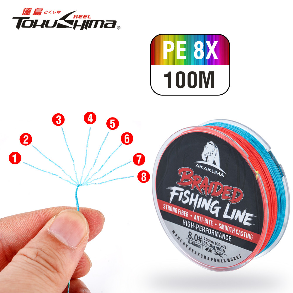 สายเบ็ดPE 8เส้นถัก abrasion-resistant 100เมตร ใช้งานได้ทั้งในน้ำจืดและน้ำเค็م