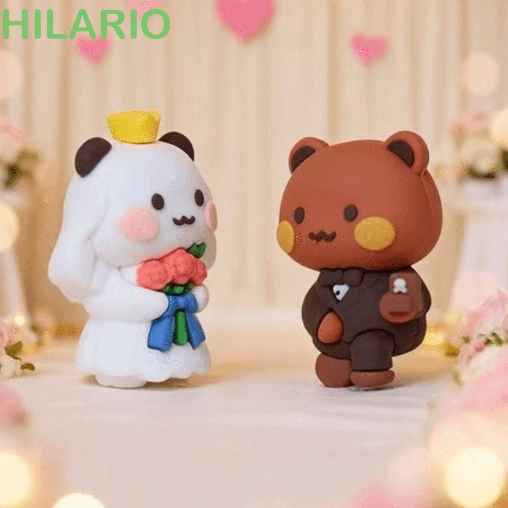 HILARIO 1 PC/2pcs Panda Bubu และ Yier ของเล่นตุ๊กตา,เดสก์ท็อปเครื่องประดับการ์ตูน Dudu Panda หมีรูปตุ๊กตา, Kawaii โต๊ะเครื่องประดับ 2 ชิ้นตุ๊กตางานแต่งงาน Figurine Auto ภายใน