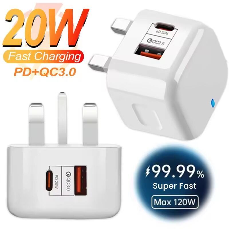 20W USB Type C QC3.0 Fast Charging Wall Charger อะแดปเตอร์ PD + QC3.0 ปลั๊กชาร์จสําหรับ iPhone 15 16