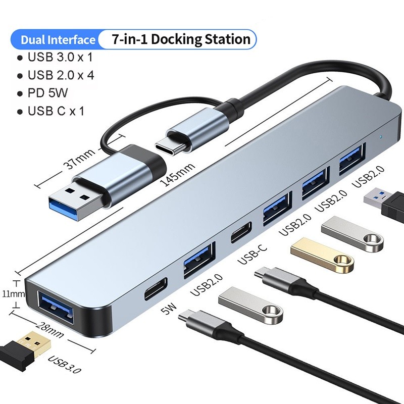 7 In 1 USB Type C HUB Docking Station PD USB 3.0 Adapter USB Card Reader Type C Extender For Laptops