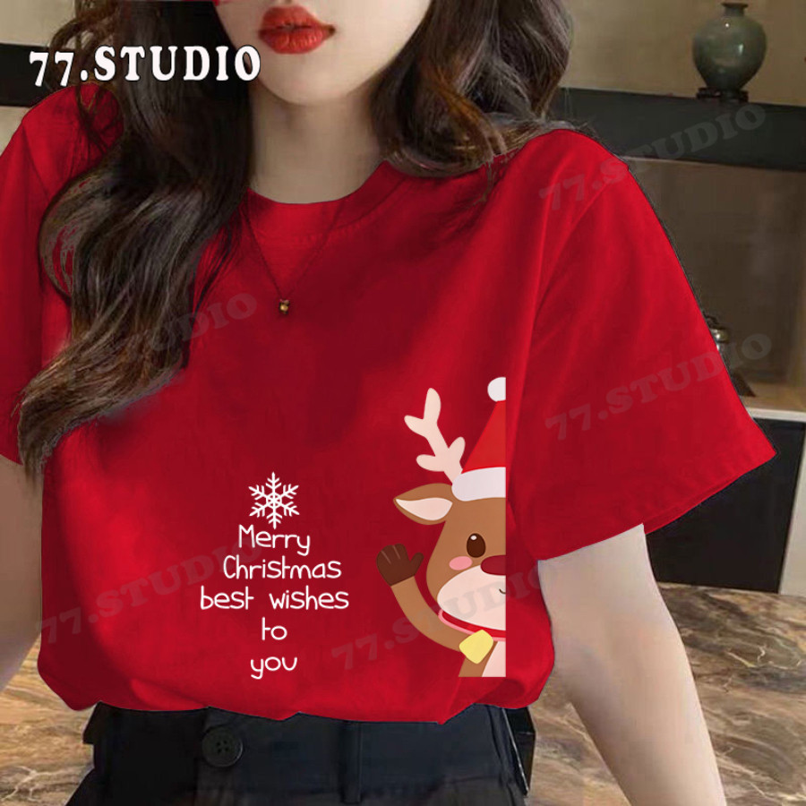 COD（จัดส่งภายใน 24 ชั่วโมง）🔥Christmasเสื้อยืดคอกลมแขนสั้นพิมพ์ลายสำหรับผู้ชายและผู้หญิง - ทรงหลวม ลำลอง และมีสไตล์