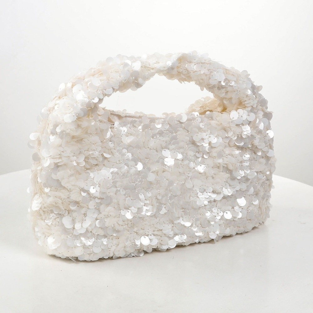 กระเป๋าถือ MELODG Hobo กระเป๋าทรงถังใบเล็กสีขาวกระเป๋าคลัทช์ตอนเย็นเลื่อมเงาประณีตผู้หญิง - รูปที่ 6