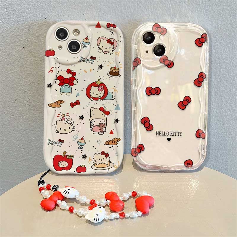 Hello Kitty สําหรับ Samsung Galaxy S23 Ultra S21 Plus S23FE S21FE S20FE F06 น่ารักพร้อมโซ่การ์ตูนนุ่