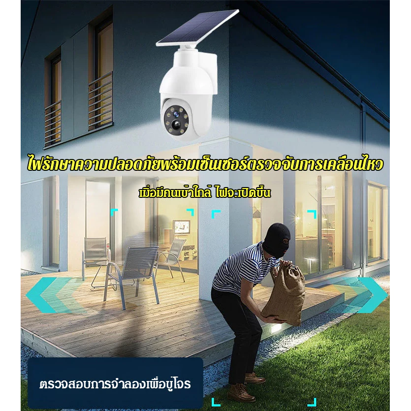 ไฟโซล่าเซลล์กล้องวงจรปิด เลนส์คู่ หมุน 360° 1080P HD thumbnail 10