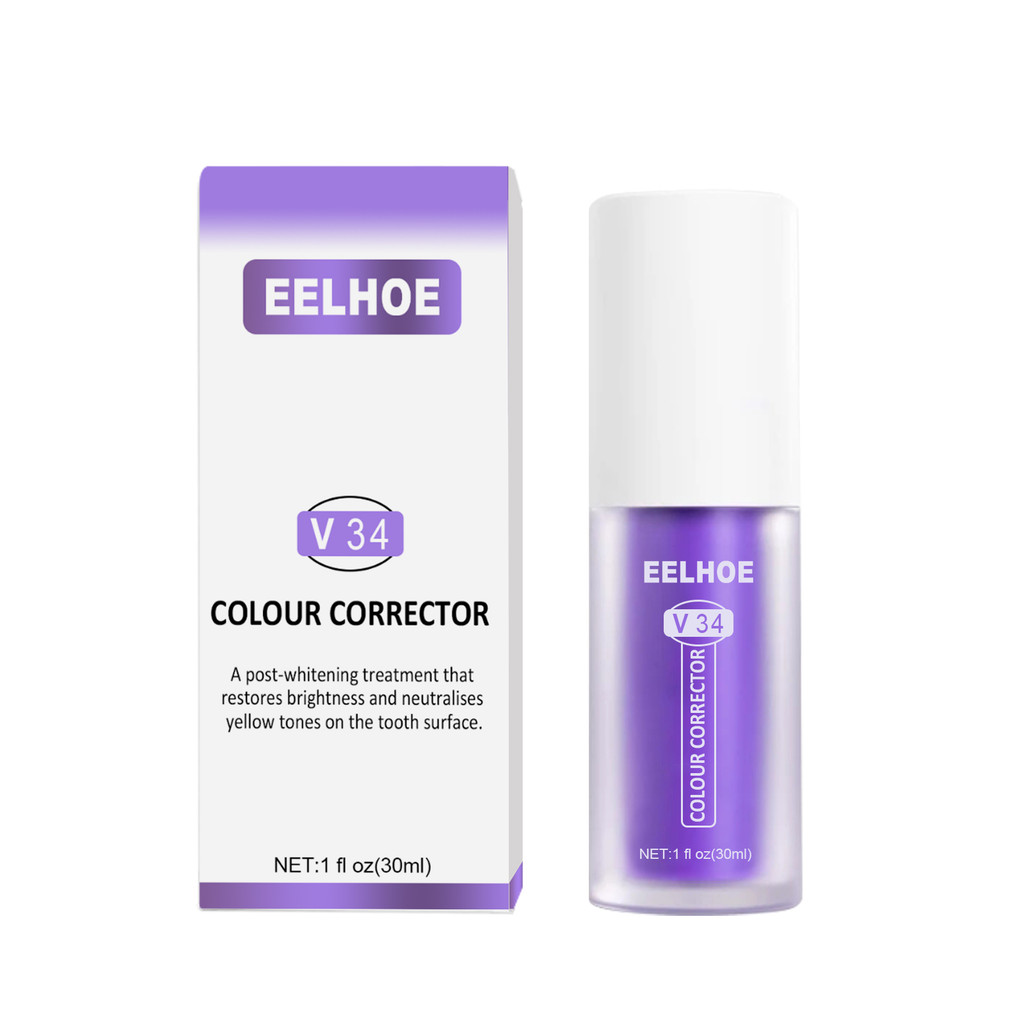Eelhoe V34 สีฟันฟอกสีฟัน Oral Dazzling White ทําความสะอาดคราบฟันพราวฟันสีขาวสีฟันสีม่วง