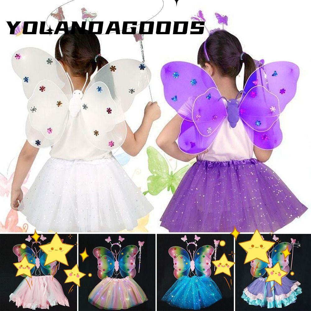 YOLA กระโปรงเด็กผู้หญิง Princess Hair Hoop Dressing Up ปีกผีเสื้อ 2-8 ปี Angel Luminous Wings