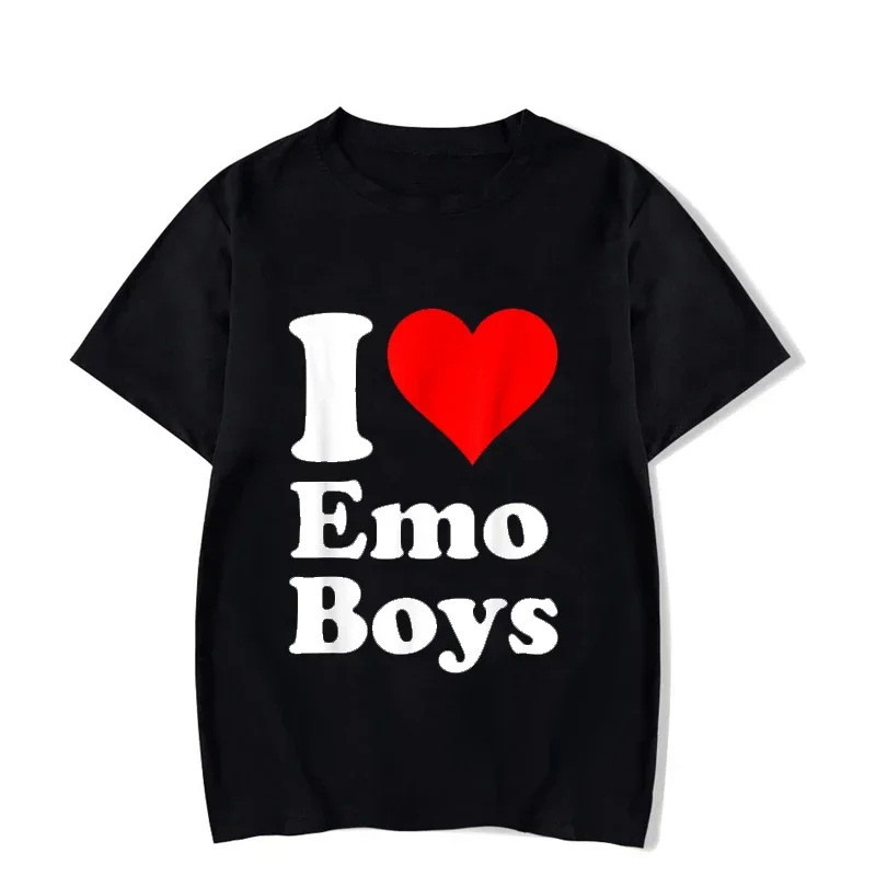 I Love Emo Boy Cotton T-Shirts Heart Printed Men Women  Casual Short Sleeve T Shirt
