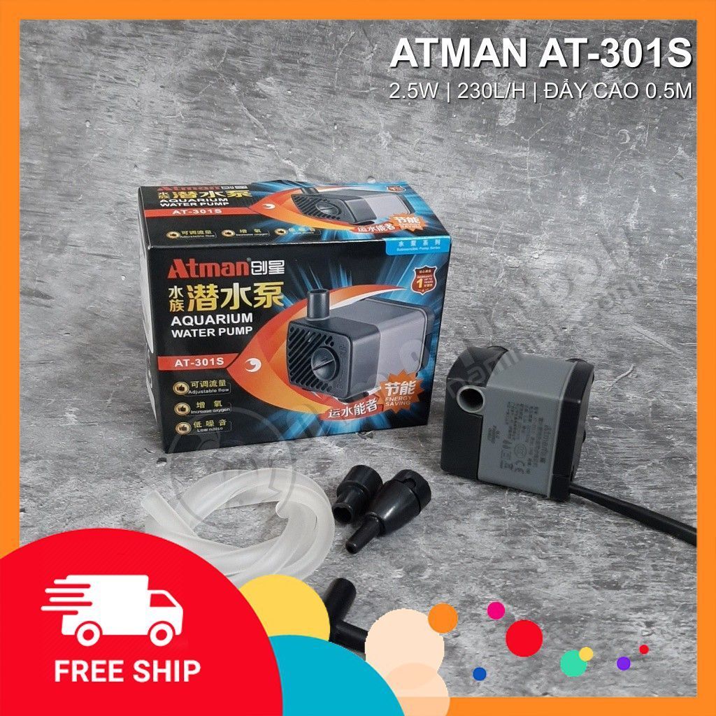 Atman AT-301S Pump – ปั๊มซุปเปอร์ประหยัด 2.5W, 230L/h สําหรับตู้ปลาขนาดเล็ก & เห็ด ของจิ๋วน้ํา