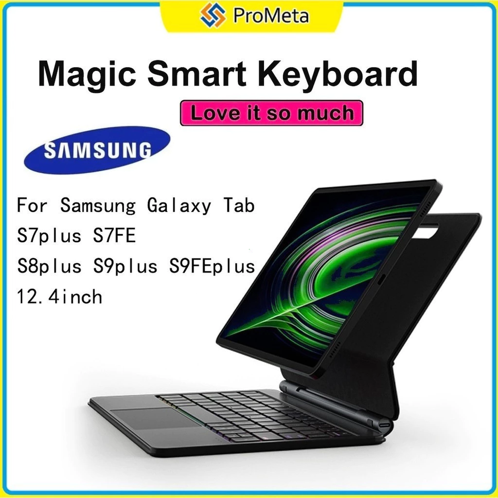เคสคีย์บอร์ด พร้อมช่องใส่ปากกา มีไฟแบ็คไลท์ Magnetic Keyboard สำหรับ Samsung Galaxy Tab S9 S8 S7 11 S9 FE+ 12.4 S10 Plus