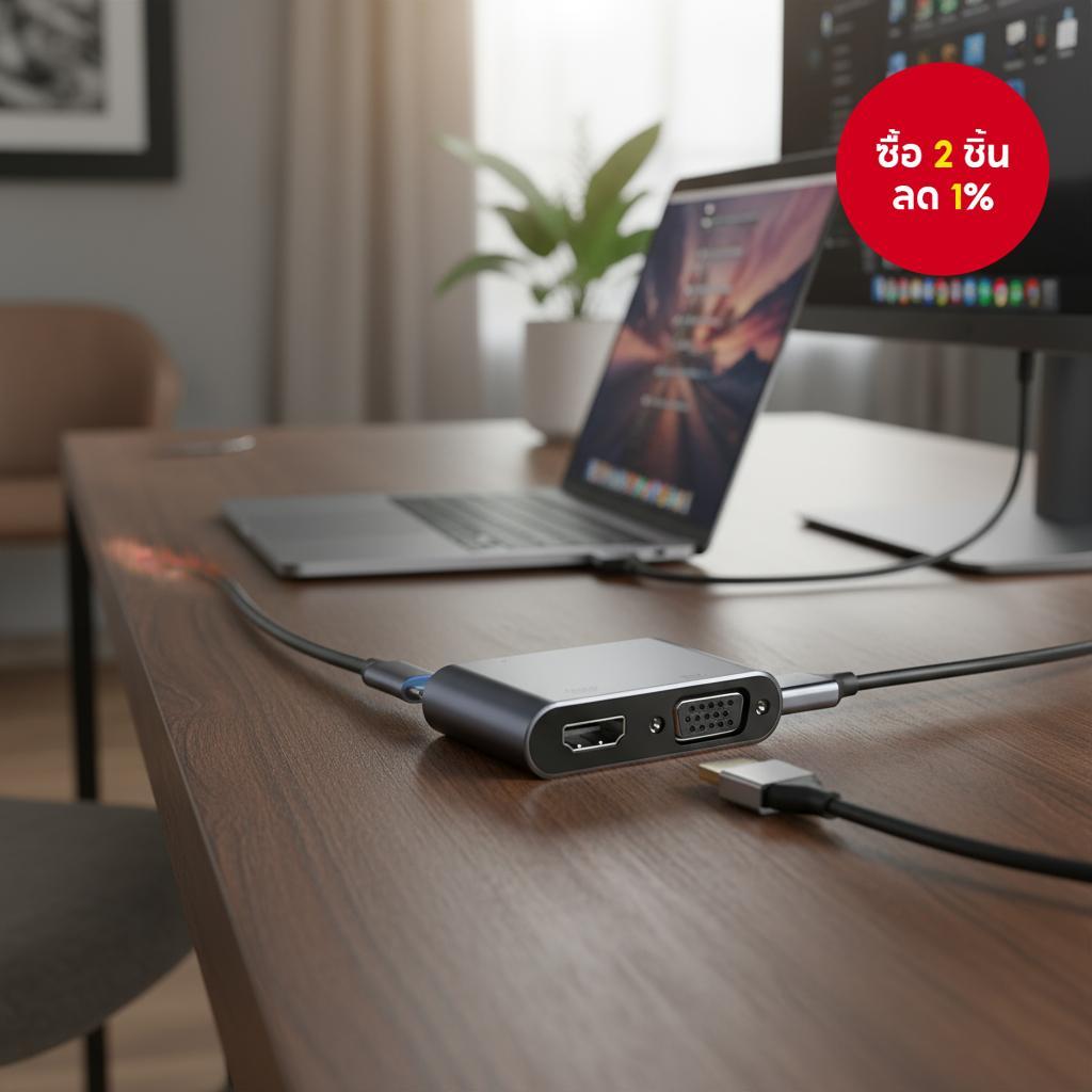 อะแดปเตอร์ Type C เป็น HDMI VGA Digital AV Adapter 4 in 1 USB Hub พร้อม PD Charging สําหรับ PC Lapto