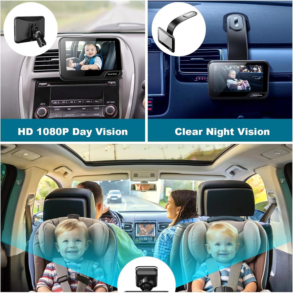Baby Car Mirror, 4.3'' HD Night Vision Function Mirror Display, Wide View Baby Car Camera Monitor 10