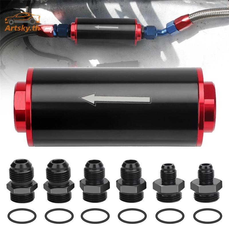 ARS 50mm Filter 100 Micron Cleanable Inline Fuel Filter Mount Universal High Flow Turbo 6AN 8AN 10AN