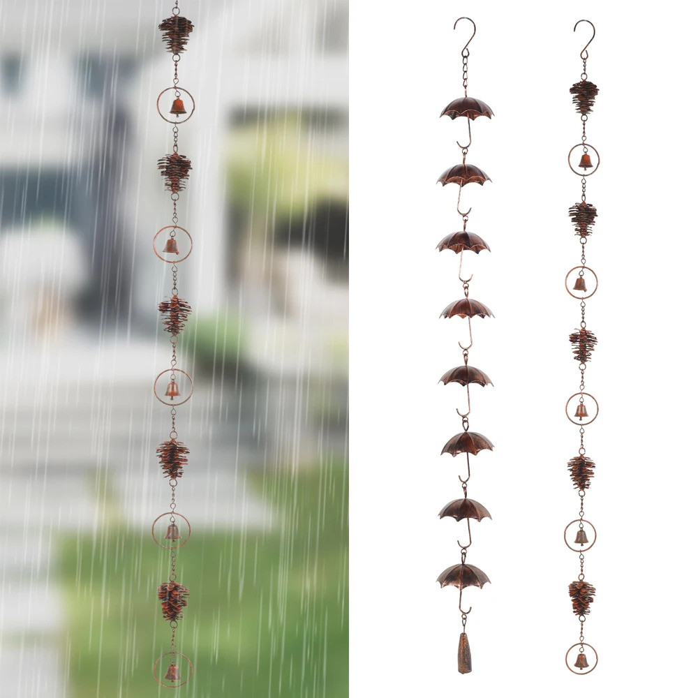 โลหะ Rain Chain Vintage Gutter Chain Hooks Pinecone/ร่มตกแต่ง Rain Gutter Chains Gutter Roof Downspo