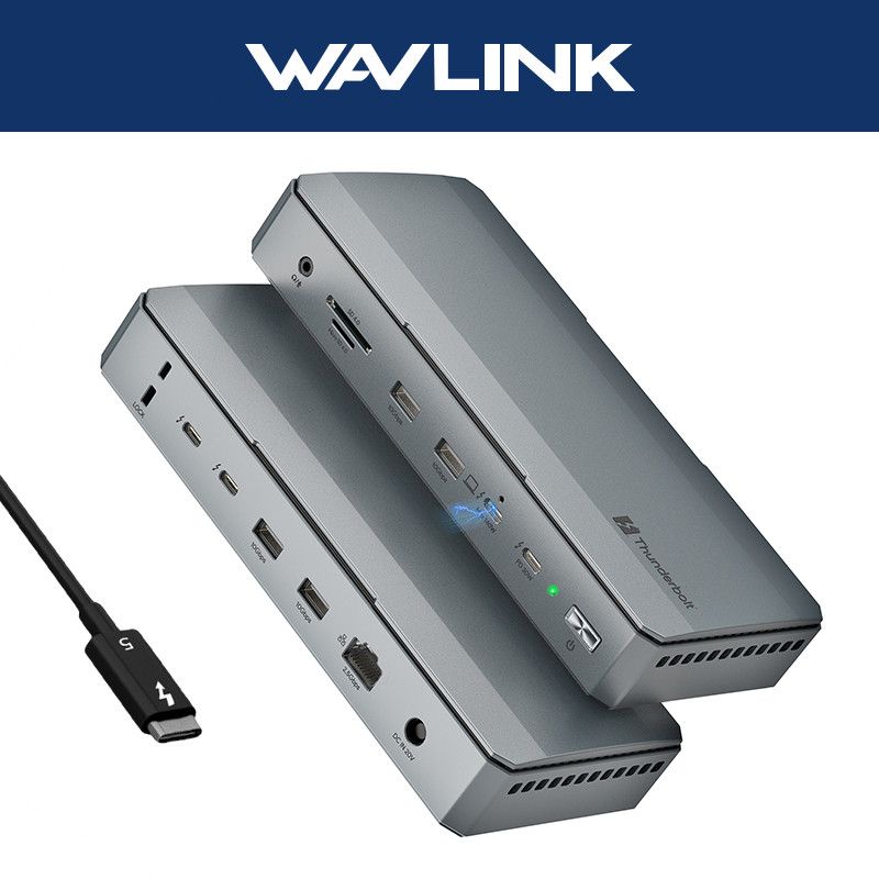 WAVLINK 12-in-1 Thunderbolt 5 Dock Triple 4K/Dual 8K Display 120Gbps TB5 พอร์ต Downstream 4x USB-A 1