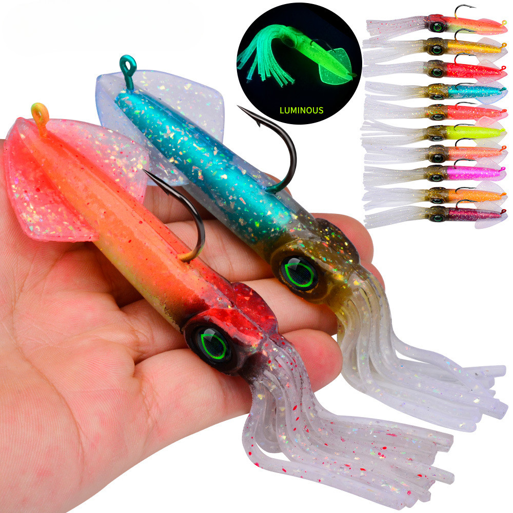 1pcs Luminous UV Soft Squid Lure 35.5g 47.2g Octopus หัว Jig Hook เกลือ Cast Jigging tackle ใหม่
