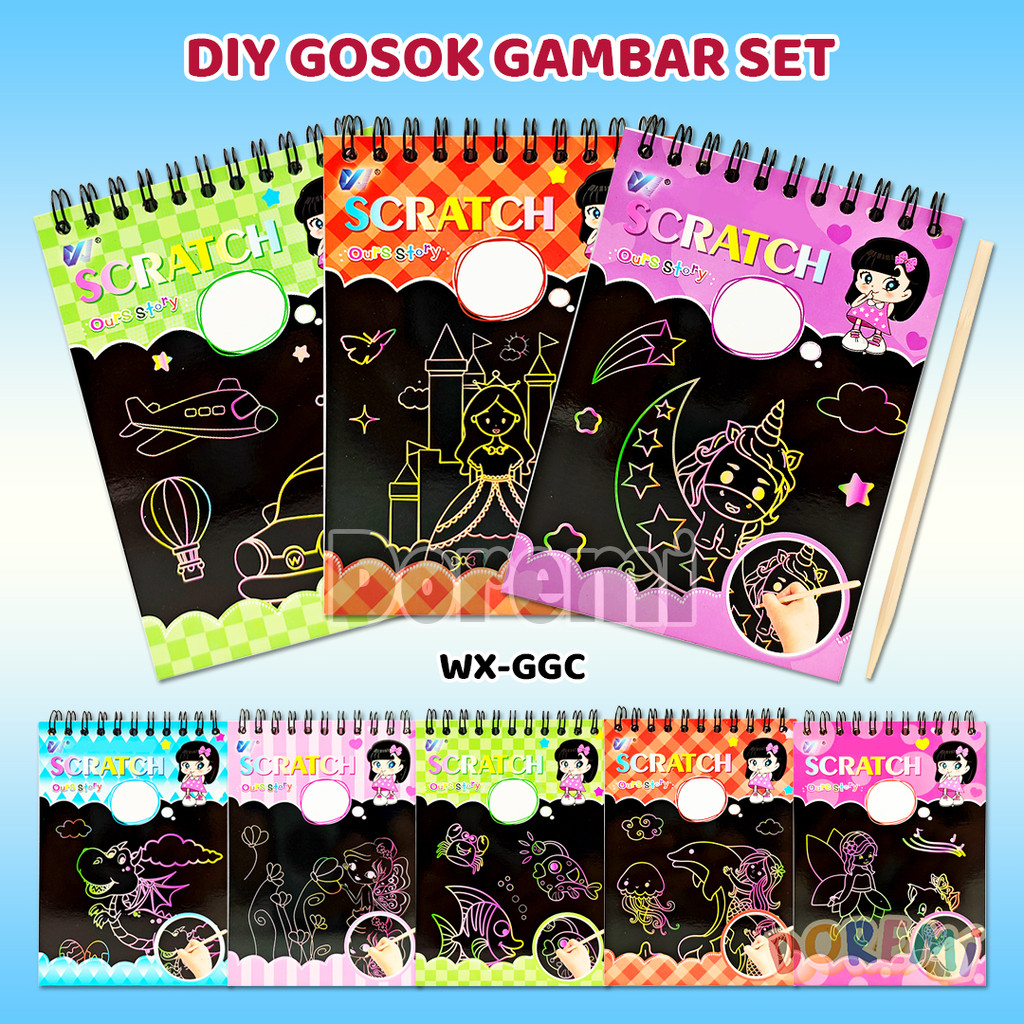 DOREMI DIY Rub ชุดภาพแหวน Scratch Book สีสัน Rainbow Sketch Book Scratch Art ภาพวาดของเล่น