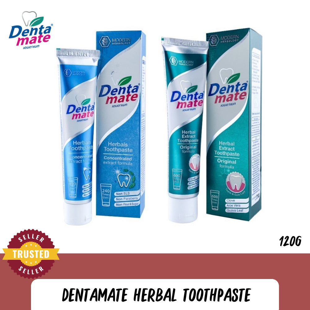 Dentamate ยาสีฟันสมุนไพรสกัด 120กรัม เดนตาเมทสูตร มิ้นต์ฟ้า กล่องสีฟ้า / เขียว ดั้งเดิม 120G.