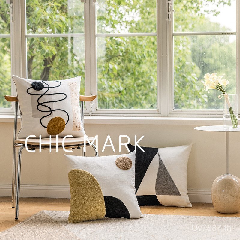 เบาะเตียงพรีเมี่ยมครีมบทคัดย่อสีดําสีขาวสไตล์อินตกแต่งเรขาคณิตโมเดิร์นห้องนั่งเล่นที่เรียบง่ายพนักพิ
