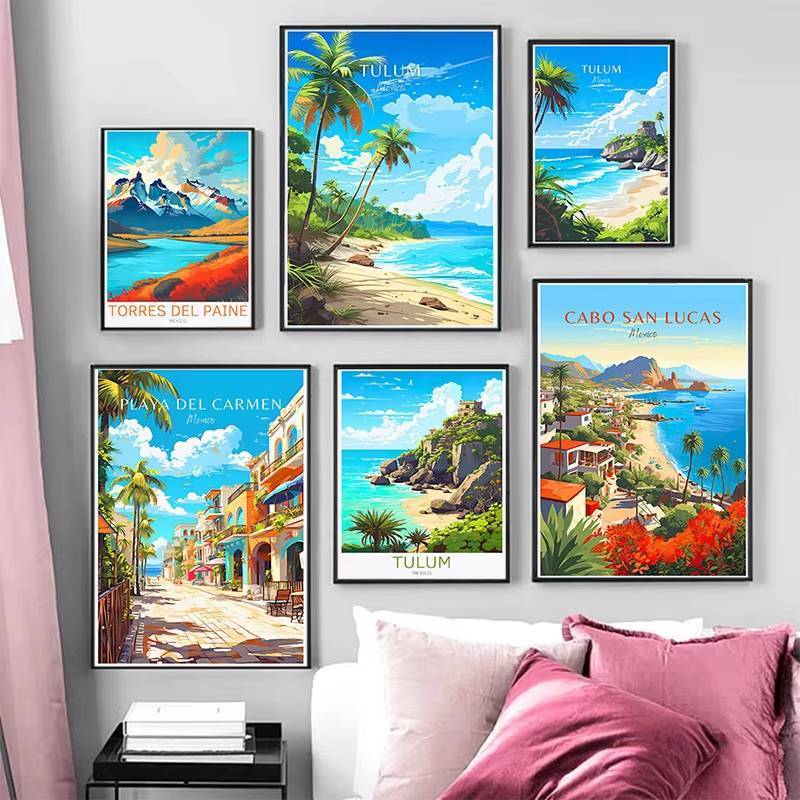 Mexico Travel Scenery โปสเตอร์ Santa F Ochen Itza Oaxaca Tulum Cancun ภาพวาดผ้าใบ Photo Wall Art ภาพ