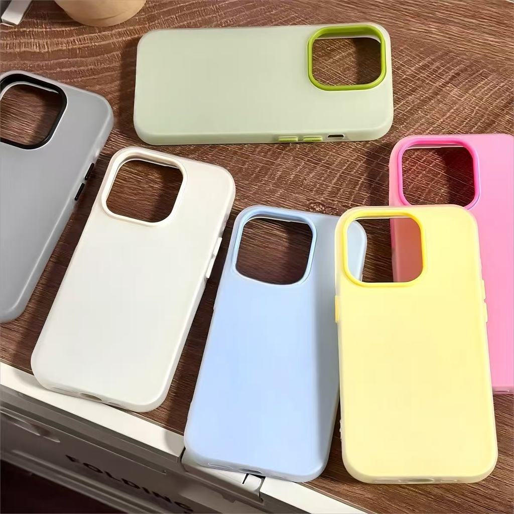 ฟรอสต์แมทท์ 2-in-1 สีแคนดี้ เข้ากันได้สำหรับ เคสไอโฟน11 เคส iphone 17 16 Pro Max 7Plus XR 11 12 13 14 15 สีชมพูสวยงามV