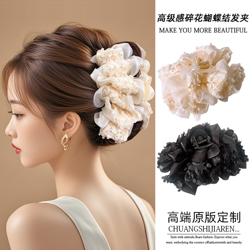 กิ๊บผมแบบโบว์ดอกไม้ พร้อมคลิปฉลาด สำหรับสวมบนหัวQM7K