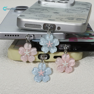 จุกกันฝุ่นโทรศัพท์ type c จุกกันฝุ่น iphoneIce โปร่งใส Cherry Blossom โทรศัพท์ปลั๊กฝุ่นจี้น่ารักโทรศัพท์ชาร์จพอร์ตจี้