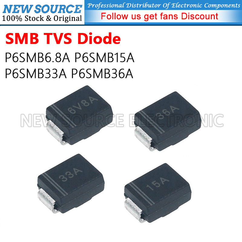 [10-50 ชิ้น] 6V8A 15A 33A 36A SMB TVS Diode P6SMB6.8A P6SMB15A P6SMB33A P6SMB36A SMD DO-214AA Transi