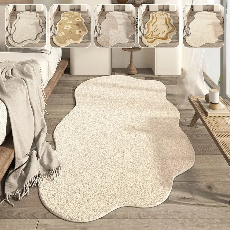 Cream Style Irregular Carpet Minimalist Bedroom Rug Shaggy Lounge Non-Slip Coffee Table Pad Easy Car